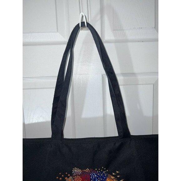 WALT DISNEY WORLD Black Embroidered Nylon Tote Bag-Zip Closure-Shoulder Straps - Picture 5 of 11